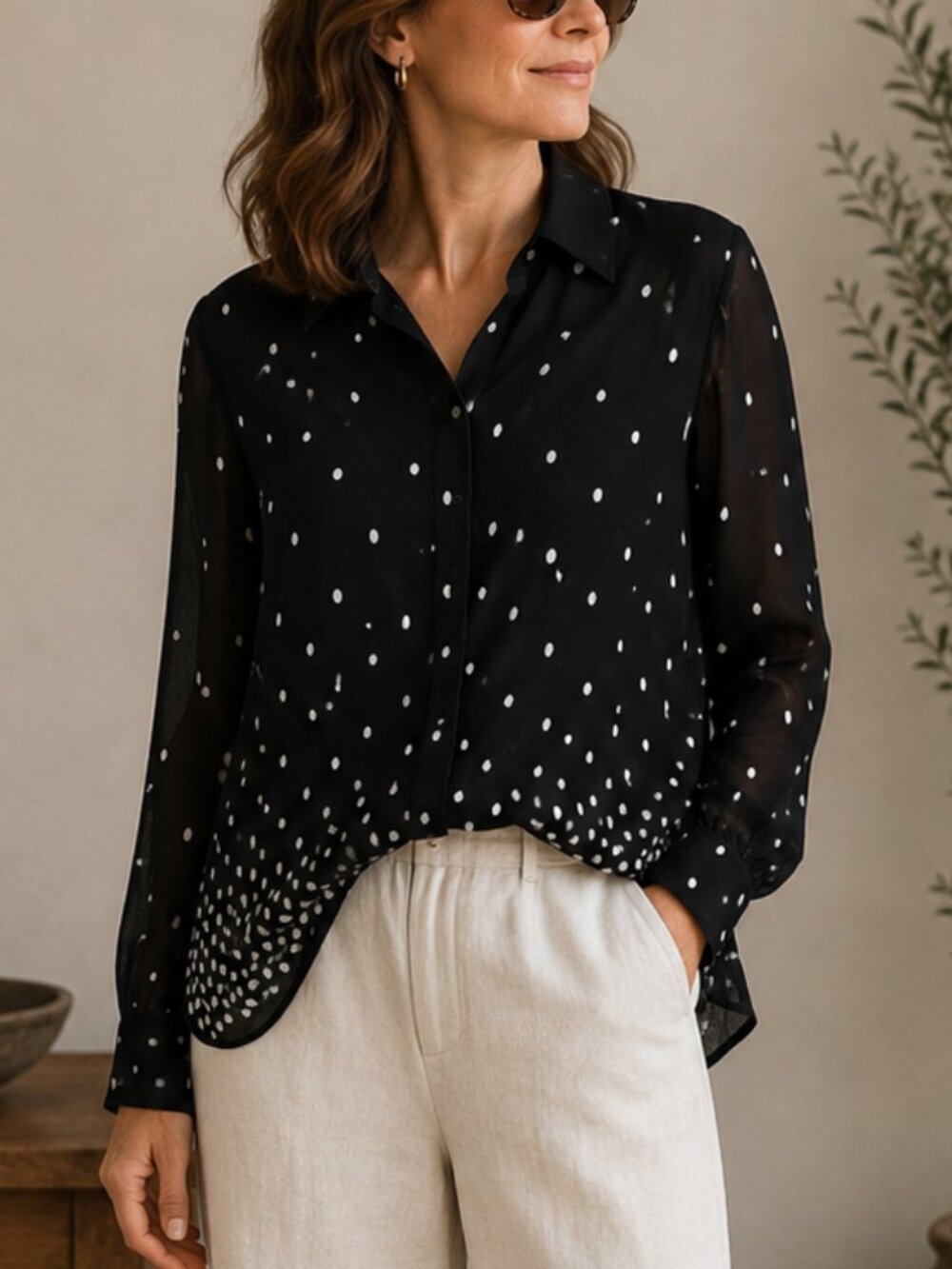 Lord & Taylor 100% Silk Black Polka Dot Blouse Size (fits like 14/XL)
